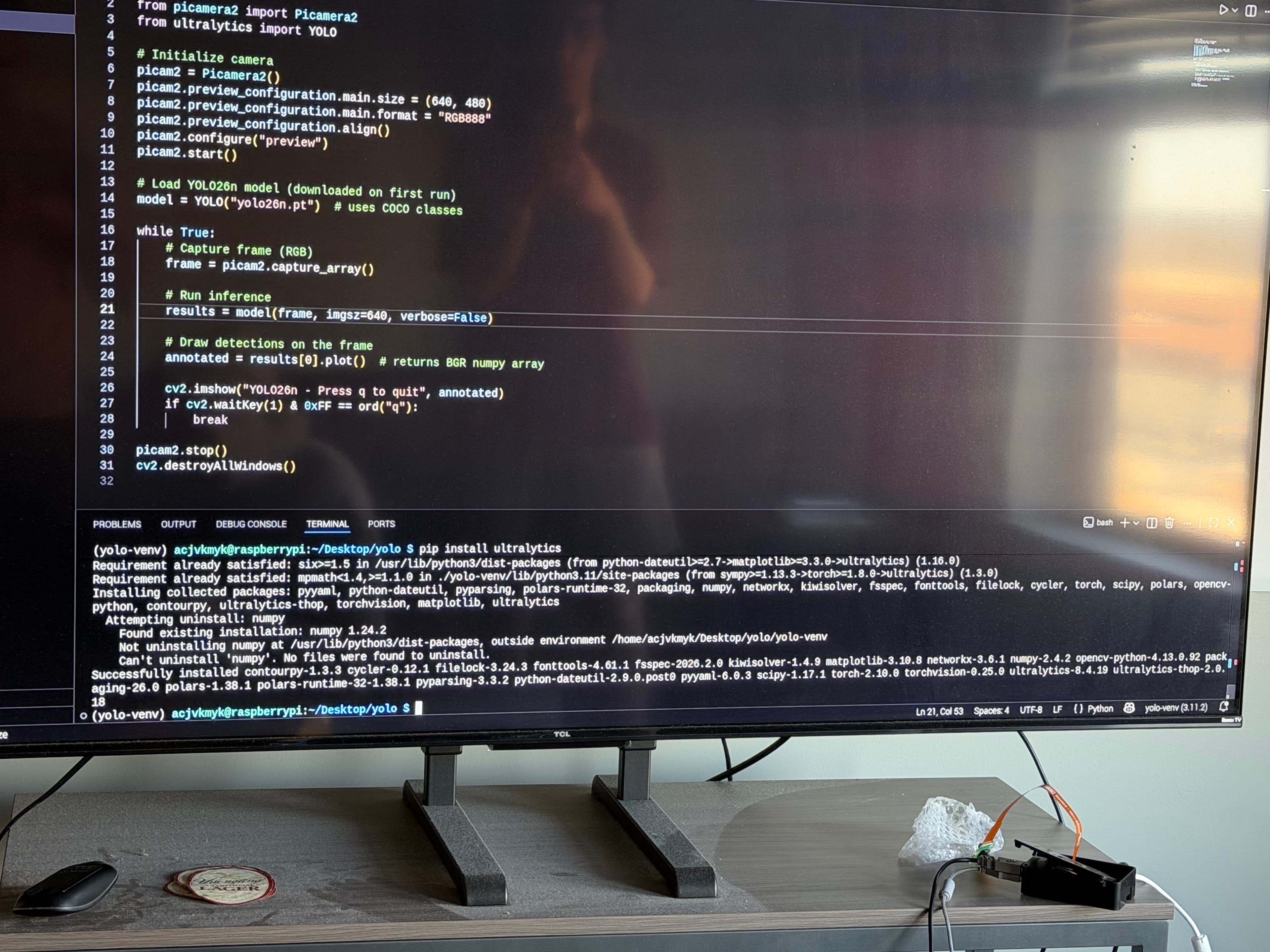 Object detection inference running on Raspberry Pi